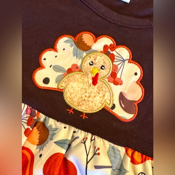 Girls 18 month Thanksgiving Boutique Ruffle Shirt and Pants Outfit Turkey NWOT - Picture 3 of 6